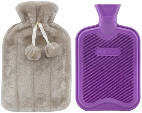 Hometop Premium Classic Rubber Hot Water Bottle And Luxurious Faux Fur Plush Fleece Cover W Pom