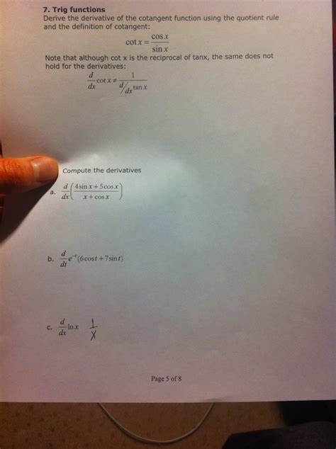 Solved Derive the derivative of the cotangent function using | Chegg.com