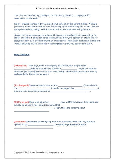 Pte Essay Writing Template Pdf