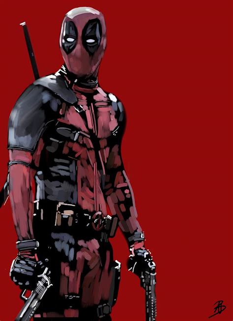 Deadpool In Red Digital Art By Andy Brackpool