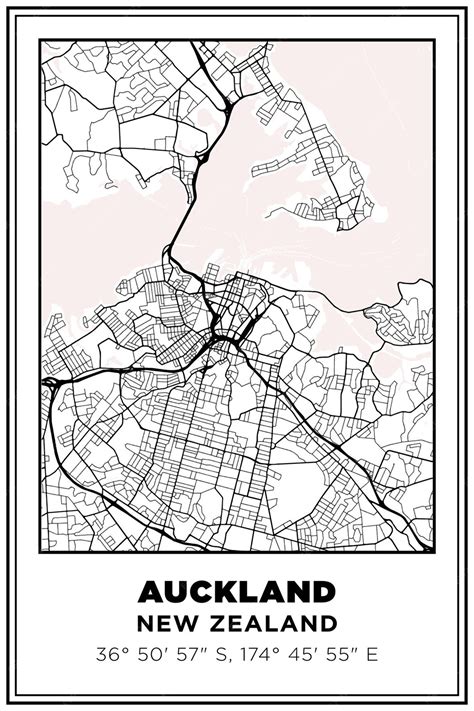 Arte De Mapa De Calle Impresible En Blanco Y Negro Ciudad De Auckland