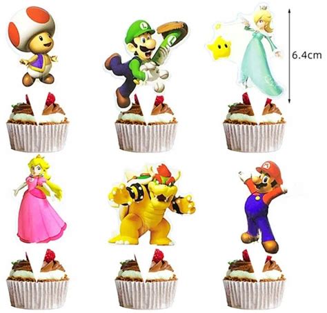 24x TOPPER SUPER MARIO Bros Luigi Peach Tort Babeczki Muffinki Urodziny