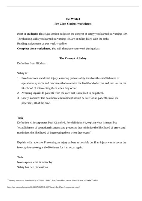 Nur 163 Week 3 Pre Class Assignments 1 2023 With Complete Solutions Nur 163 Stuvia Us