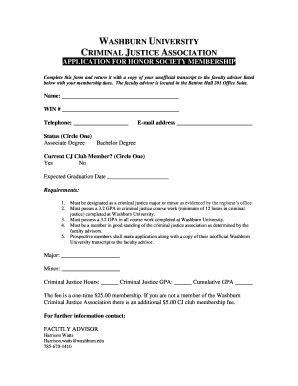 Fillable Online Washburn Cja Honor Society Application Pdf