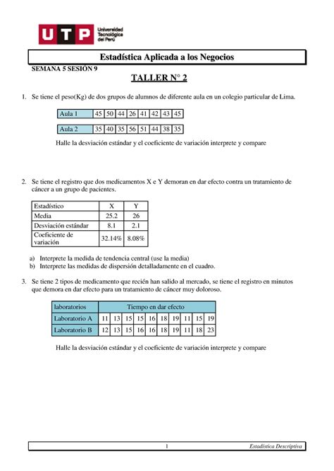 S05 s1 Taller N 2 MED Dispersión 1 Estadística Descriptiva SEMANA