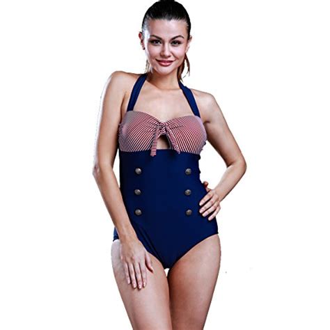 Frauen S Vintage Damen Retro Bandeau One Piece Bademode Bikini High Waist Plus Size