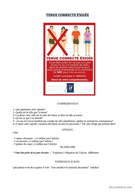 Tenue Correcte Xig E Fran Ais Fle Fiches Pedagogiques Pdf Doc