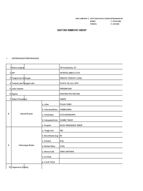 Daftar Riwayat Hidup I Keterangan Perorangan Pdf