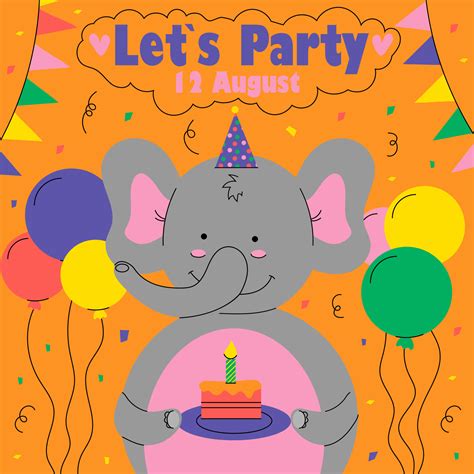 Happy birthday. Lets party postcard in primitive minimalist style, cute