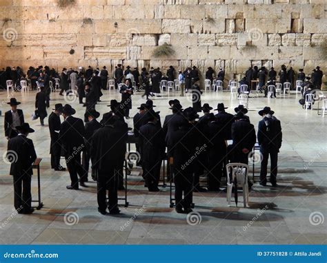 Pared Occidental Por Noche Jerusal N Israel Foto De Archivo Editorial