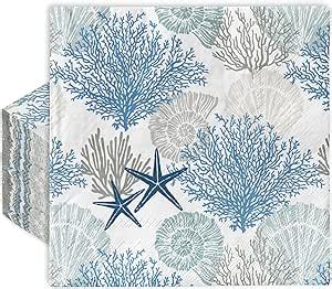 AnyDesign 100Pcs Ocean Paper Napkins Disposable Starfish Seashell Coral