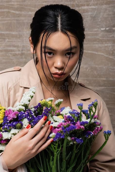 Portrait Of Brunette Asian Woman In Stock Photo Image Of Beauty Flora