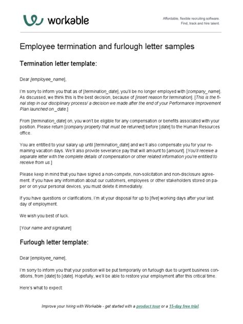 Employee Termination And Furlough Letter Samples Pdf Employment Labor