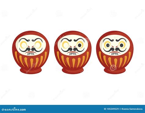 Flat Vector Set Of Three Traditional Japanese Daruma Dolls One Stock