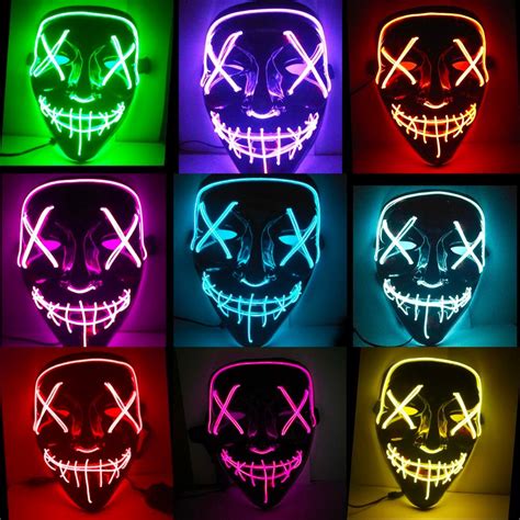 Mascara Led Neon Para Festas Halloween Carnaval Cosplay Fio Duplo