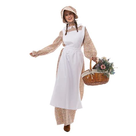 Retro Victorian Colonial Pioneer Costume Women Village Maid Cosplay