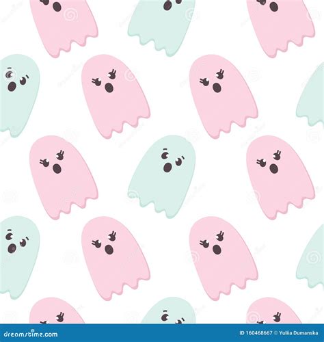 Halloween Seamless Pattern of Flying Ghosts. Cute Nursery Room ...