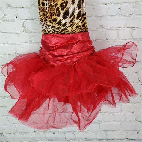 Weissman Dance Costume Red With Leopard Print Size LC Gem