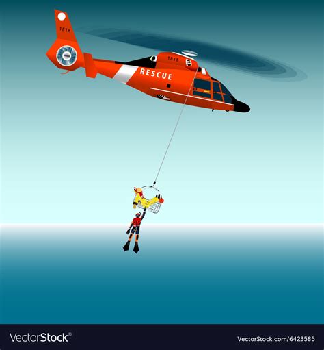 Rescue helicopter flying on a rope Royalty Free Vector Image