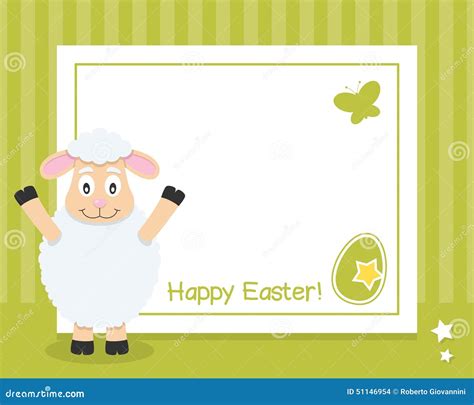 Happy Easter Horizontal Frame With Lamb Stock Vector Illustration Of