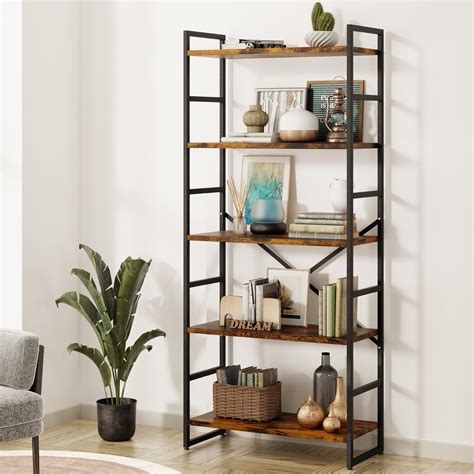 Shintenchi 5 Tiers Bookshelf Classically Tall Bookcase Shelf