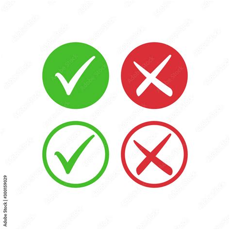 Tick Symbol Set In Red And Green Circle Checkmark In Checkbox Vector