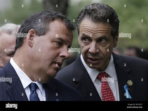 New Jersey Governor Chris Christie Left Talks With New York Governor Andrew Cuomo During