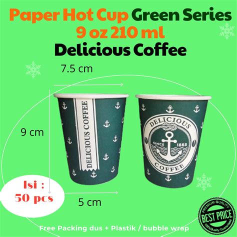 Paper Hot Cup Gelas Kertas Oz Ml Motif Delicious Time Isi Pcs Green Series Lazada