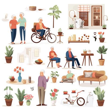 Senior Life Scene Set Vector Premium AI Generated Vector