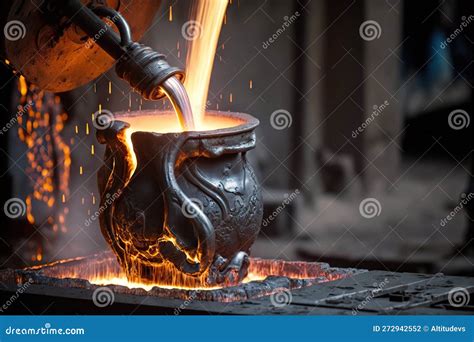 Molten Liquid Iron Pouring from Ladle Container into Mold, Heavy Metallurgical Industry Stock ...