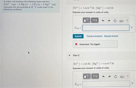 Solved A Voltaic Cell Employs The Following Redox Reaction