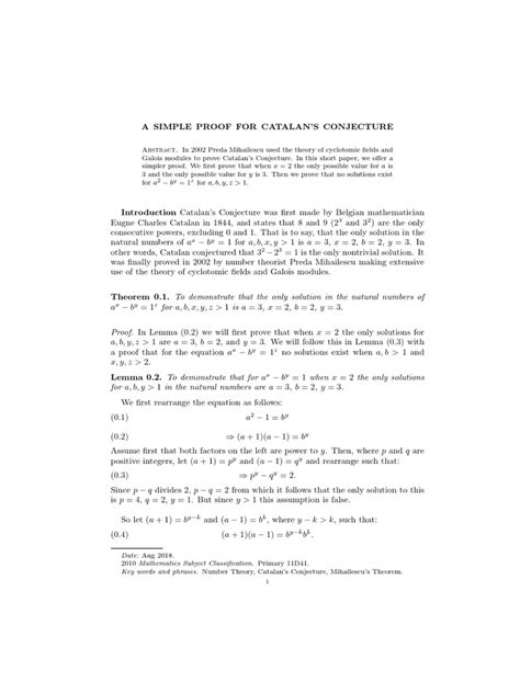 Simple Proof of Catalan's Conjecture | PDF