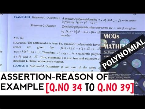 RD SHARMA CLASS 10 ASSERTION REASON OF EXAMPLE Q NO 34 TO Q NO 39