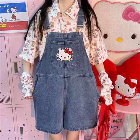 Japanese Retro Hello Kitty Bib Shorts Kawaii Fashion Shop Cute