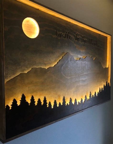 Mountain Decor Light up Mountain Art Trees Silhouette Moon Options for Personalization - Etsy ...