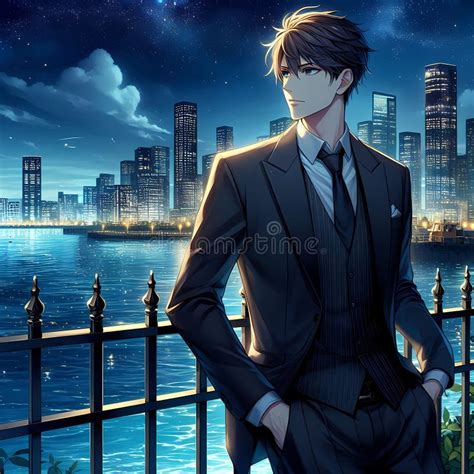 A Handsome Anime Mn Lean On An Iron Fence By Waterside Of A Sea In A