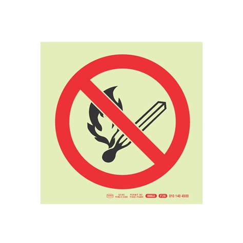 Photoluminescent 190mm Safety Sign F26 No Open Or Naked Flames