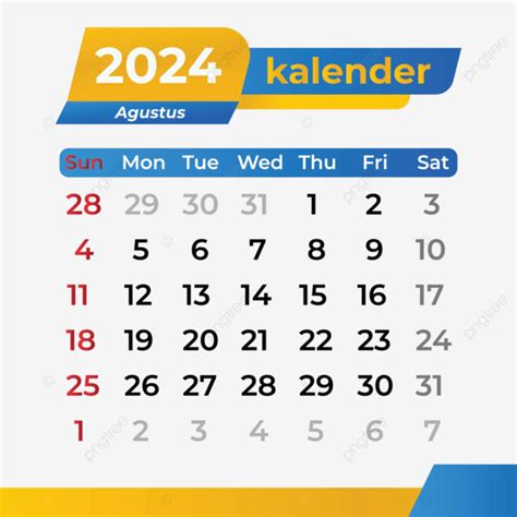 Gambar Kalendar Bulan Ogos 2024 Gaya Goemetric Biru Dan Kuning Vektor