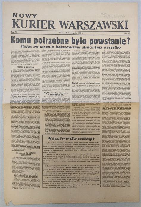 Nowy Kurier Warszawski Nr Z Powstanie Warszawskie