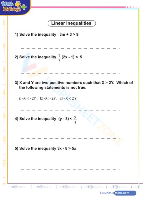 Linear Inequalities Worksheet