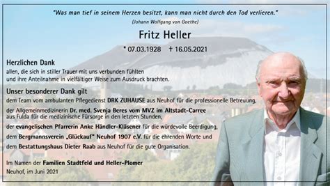 Traueranzeigen Von Fritz Heller Trauer36 De