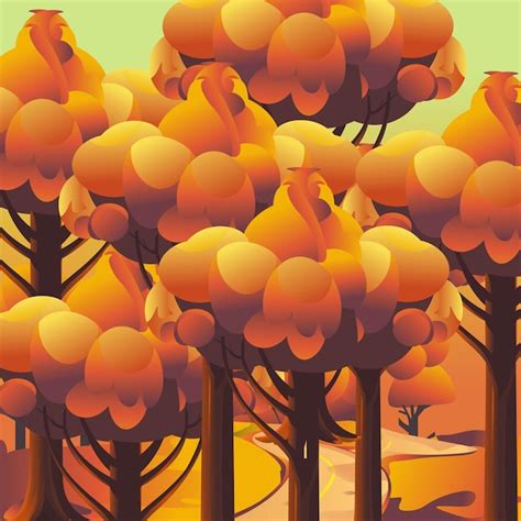 Temporada de otoño bosque árboles paisaje ilustración plana plantilla