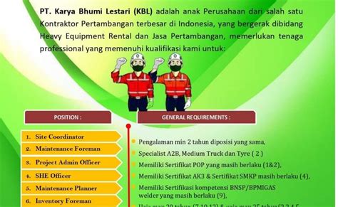 Lowongan Kerja PT Karya Bhumi Lestari Oktober 2020 TAMBNAS