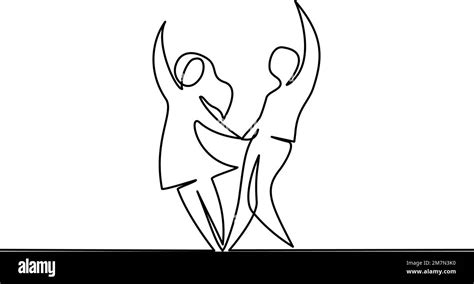 Loving Couple Woman And Man Dancing Continuous One Line Drawing