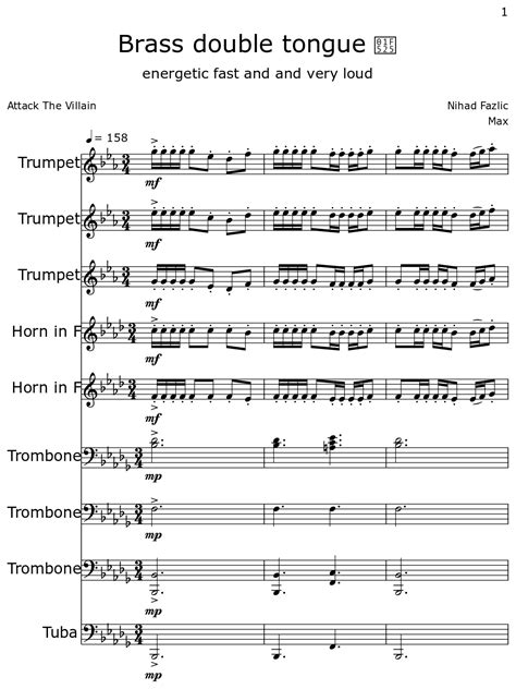 Brass Double Tongue Sheet Music For Trumpet Horn In F Trombone Tuba