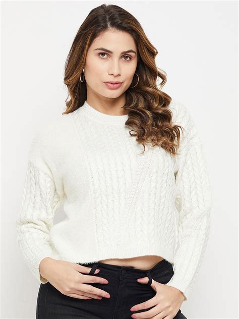 Buy Madame Women Cable Knit Acrylic Pullover With Fuzzy Detail