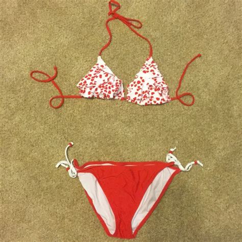 Xhilaration Swim Red And White String Bikini With Hearts Poshmark