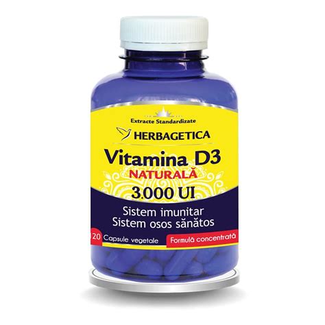 Vitamina D3 Naturala 3000 UI Sistemul Imunitar Herbagetica 120 Capsule