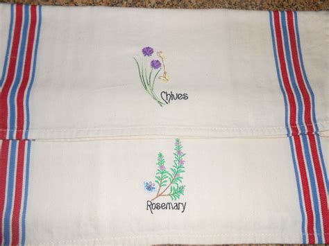 Embroidered Kitchen Herb Towels Dish Towel Linen Kitchen Etsy