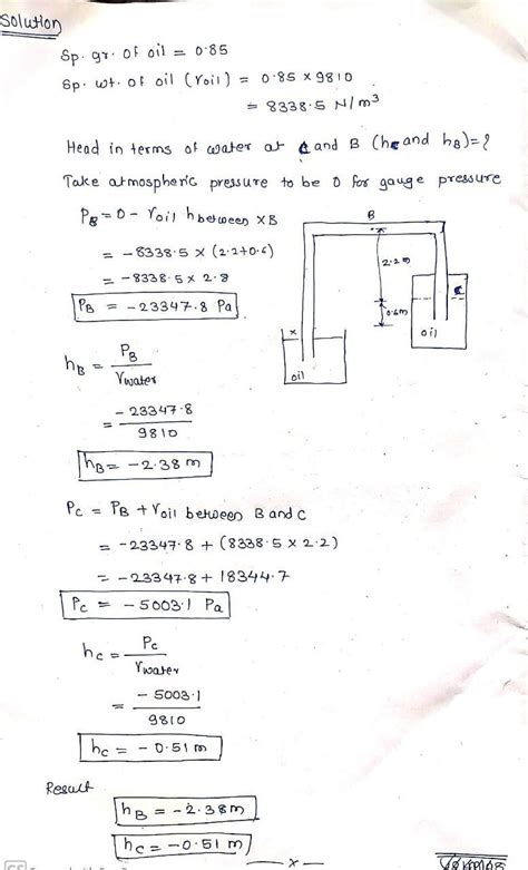 Solved 1 The Tube Shown Below Is Filled With Oil Determine The